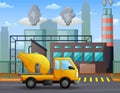 A mixer truck in front of the construction site Royalty Free Stock Photo