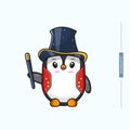 cute penguin wearing magician hat and attraction, animal themes, mascot, sticker, eps 10, cartoon illustration.