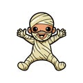 Cute little boy mummy cartoon raising hands