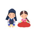 Cute boy and girl in traditional Korean costume for Chuseok festiva