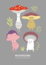 Mushrooms cartoon charscters, vector illustration