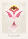 Vintage imaginary flower, poster, card, vector illustration