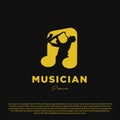 Premium music logo design template. Saxophone player with note music