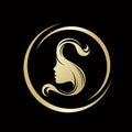 Beauty, hair, spa illustration. Beautiful woman face silhouette. Gold color letter S. Royalty Free Stock Photo