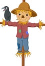 Cartoon funny scarecrow with crow bird Royalty Free Stock Photo