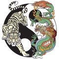 White tiger versus green dragon in the yin yang symbol