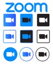 Zoom video communication app illustration. blue and black color design