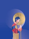 Saint Joseph in the Silence praying illustration, St. Joseph pray, sleep, dream, silent catholic illustration