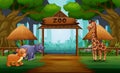 Zoo entrance gates cartoon with safari animals