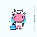 cute cow illustration carrying shopping bag,vector eps 10 Royalty Free Stock Photo