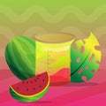 Beaker Glass and juice watermelon fruit illustration