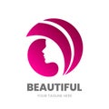 Beautiful emblem template. Hair salon or beauty salon logo design template. Abstract woman silhouette. Royalty Free Stock Photo