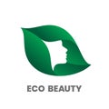 Eco Beauty. Hair salon or beauty salon logo design template. Woman silhouette on green leaf. Royalty Free Stock Photo