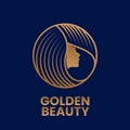 Golden Beauty. Hair salon or beauty salon logo design template. Woman silhouette in golden.
