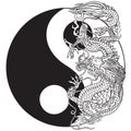 Traditional Chinese dragon and yin yang symbol. Tattoo Royalty Free Stock Photo