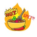 Spicy noodle vector with cartoon style Royalty Free Stock Photo