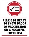 Please Be Ready to Show Proof of Vaccination or A Negative Covid Test Sign | Vector Sign for Restaurants, Bars and Businesses