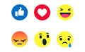 Facebook like love haha angry wow sad reaction vector