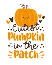 Cutest pumpkin in the patch- happy slogan with cute smiley pumpkin.