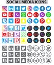 Social media icon set. squared, rounded and thin line icons vector design on transparent background.