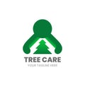 Tree care logo design template. Abstract man hugs fir-tree.