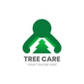 Tree care logo design template. Abstract man hugs fir-tree. Royalty Free Stock Photo