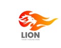 Lion logo template. Abstract lion silhouette with fire flame. Roaring animal head. Royalty Free Stock Photo