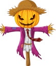 Cartoon creepy halloween pumpkin scarecrow