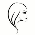 Beauty, hair salon illustration. Long, wavy hairstyle. Elegant makeup. Profile view.