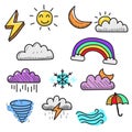 Cute colorful weather doodle collection