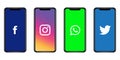 Social media icons mobile app interfaces vector. Facebook Instagram WhatsApp twitter