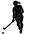 Beautiful female field hockey vector silhouette on white background Royalty Free Stock Photo