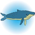 Blue humpback whale as a children`s drawing