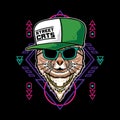 Vector Illustration of cat cartoon with vintage retro hip hop rapper style in black background Royalty Free Stock Photo