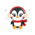 Merry Christmas greeting card with cute little penguin Royalty Free Stock Photo