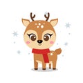 Merry Christmas greeting card with cute baby reindeer
