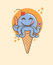 Octopus Cup Cone Ice Cream Cartoon Vector Royalty Free Stock Photo