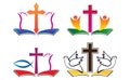 Christianity holy bible dove fish cross people church peace logo symbol set Royalty Free Stock Photo