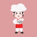 Cute chef girl kneading dough