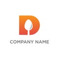 Lettter D spoon logo design template on white background with orange gradient effect, Eps 10 isolated Royalty Free Stock Photo