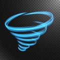 Abstract blue tornado line of light with a transparent background, isolated and easy to edit. Vector Illustration