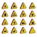 Triangular Warning Hazard Symbols labels On White Background