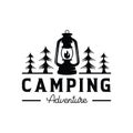 camping logo with lantern Vintage emblem forest Royalty Free Stock Photo