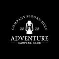 Camping logo with lantern Vintage emblem forest Royalty Free Stock Photo