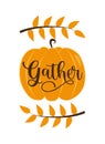 Gather - Autumnal decoration pumpkin and leaves.