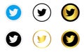 Collection of coloured and gold rounded twitter logo icon Royalty Free Stock Photo