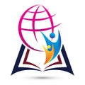 International book care teaching success unity people kids. globe world education school collage academy logo vector design
