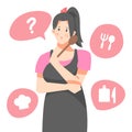 illustration of a housewife thinking about cooking. flat vector design