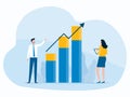 Flat design business marketing team working planning and analytics benefits sale performance graph and chart report