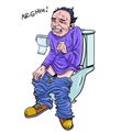 A man sitting on the toilet suffers from constipation